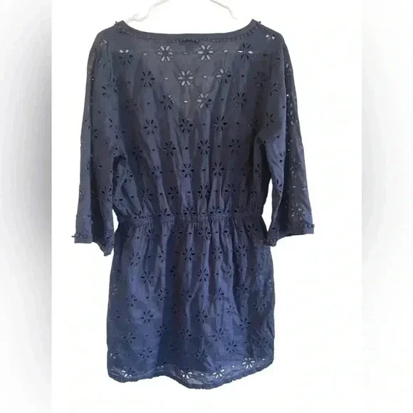 J.Crew V-Neck Beach Tunic Cover-up, Eyelet, Navy